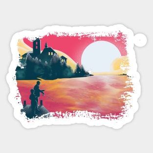 Sunset and fishing view landscape Sticker